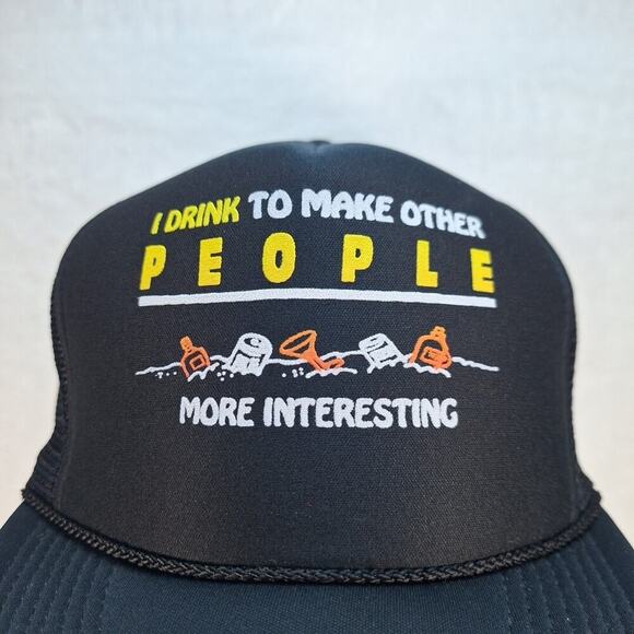 Vintage Funny Liquor Trucker Hat Cap Mesh Snapback Black "I Drink" - Picture 2 of 6